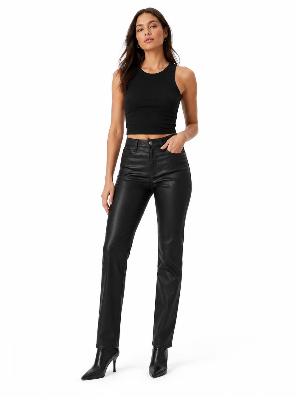 NWT DKNY Jeans Waverly High Rise Straight Leg Coated Black Pants Size 25/0